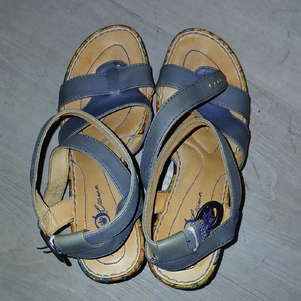 Born Blue and Tan Leather Sandals